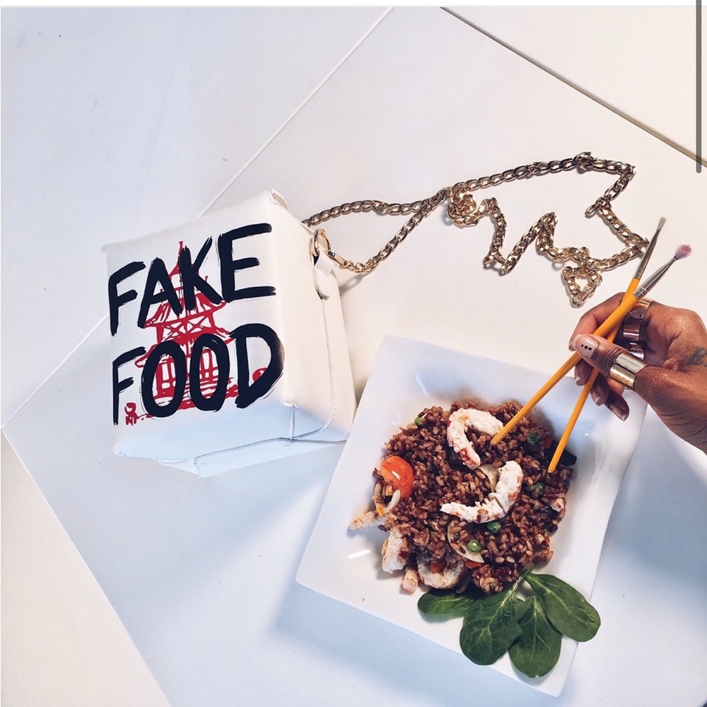 Sonique Saturday unique hand painted Fake Lunch/Fake Food vegan handbag